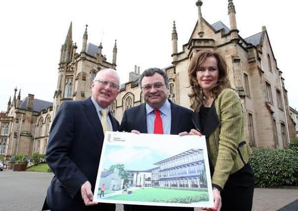 Learning Minister Stephen Farry with Professor Alastair Adair, Acting Vice-Chancellor, Ulster University, and Professor Deirdre Heenan, Magee Campus Provost, at the announcement of the new £11 million teaching block in April 2015.