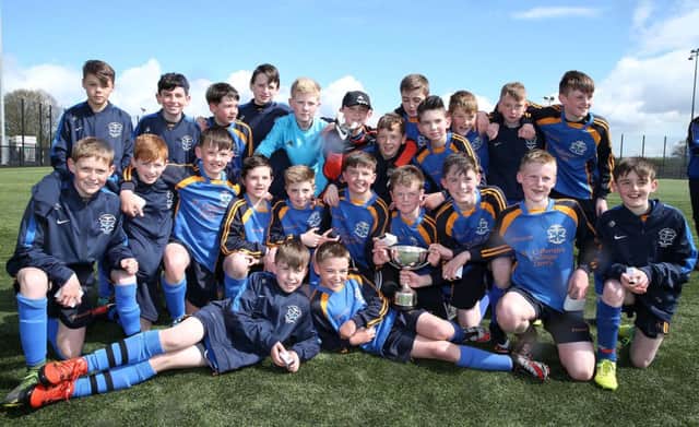 @Press Eye Ltd Northern Ireland- 27th  April     2016
Mandatory Credit -Brian Little/Presseye
Inspiresport Minor U12 Cup
Model v St Columb's College

St Columb's College  celebrates a 1-0 victory over Belfast Boy's Model   during the Minor U12 Cup at  the Inspiresport Schools Football Finals Day at the Ballymena Showgrounds
Picture by Brian Little/Presseye