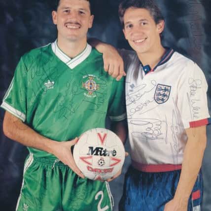 An autographed picture of Paul Ramsey and Gary Linekar from Ramsey's testimonial match against Spurs in 1989.