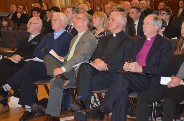 Church leaders Rev Peter Murray, Dr Robert Buick, Rev Craig Wilson, Fr Michael Canny and Bishop Ken Good at the Journey Together celebration event in Derry's Guildhall.