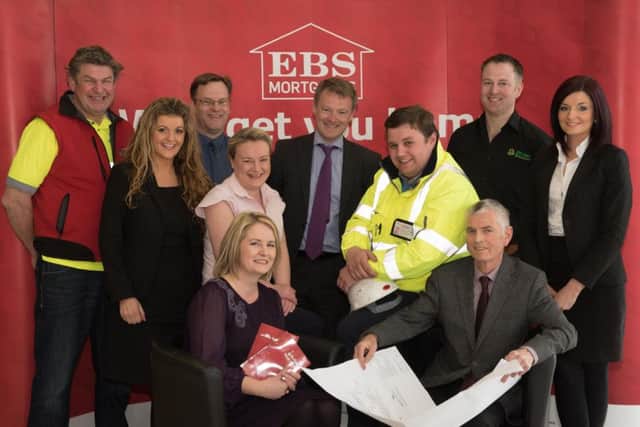 EXCITEMENT BUILDING . . .  Launching #Build16 are seated, from left, Alison Hegarty, EBS Letterkenny Branch Manager, Louise O'Donnell, EBS Mortgage Advisor, Darren Donaghy, Donaghy Training and Peter Cullinane, Cullinane Steele Architects. Back, from left, Bert Galbraith, Galbraith Construction, Sinead Boyce, EBS Customer Advisor, Dean Spencer, BER in Donegal,  Garry Clarke, Lanigan Clarke Solicitors, Christy Lynch, Efficient Renewables and Coleen Rock, EBS Savings and Investments. Photo Clive Wasson