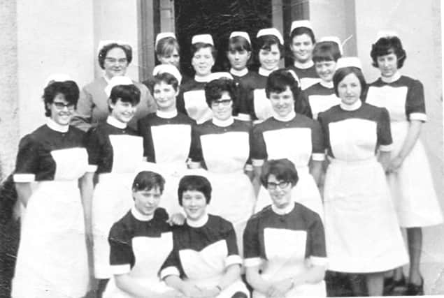 The sudent nurses who started their training on May 9th 1966. back row, left to right, Miss Davidson, tutor, Elizabeth Starrett, Marian Porter, Fay McLaughlin, Elevyn O'Donnell, Noreen Reid, Rita McNamee and Elizabeth Allen. Centre row, left to right, Pat Smith, Gloria Holland, Patricia Merrick, Rose McGaughey, Heather Hemphill, Geirgie Reilly. Front row, left to right, Bridgeen Mellon, Mary Bradley and Dorothy King.