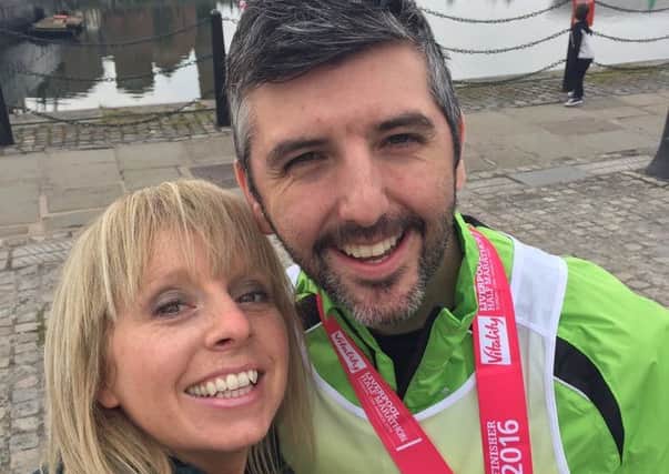 Cathal Mullin and his wife Elaine after the Liverpool Half Marathon.