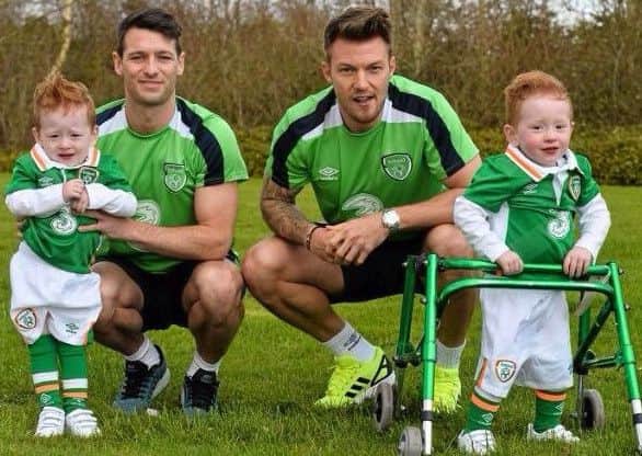 Cobey (right) and his twin brother, Corey pictured with Republic of Ireland internationals Wes Hoolahan and Anthony Pilkington.