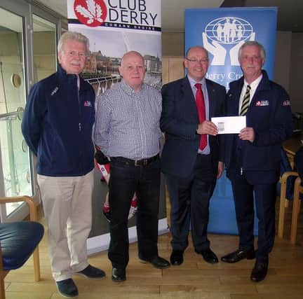 Club Derry committee members Gerry Loughrey and MiceÃ¡l Ahern join with Noel Garlick (director, Derry Credit Union Limited) and Gerry McMonagle (Treasurer of Derry Credit Union Limited) at the launch of Derry Credit Unions partnership with the player development draw for 2016.