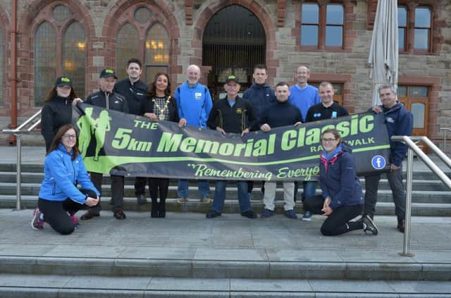 Pictured with the Mayor of Derry and Strabane Colr Elisha McCallion at the launch of the inaugural 5km Memorial Classic run is organiser Joe McCarthy (standing second from left) and supporting athletes from Derry and Inishowen. The event will be run in memory of everyone formerly involved in athletics and this years run on 17th September will be in memory of Ryan Snodgrass, Packy Deehan, Paddy ODonnell and Mark Farren.  DER2116GS005