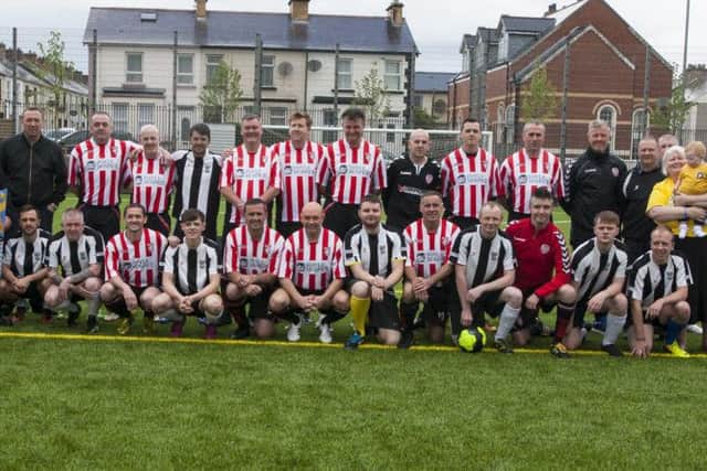 CHARITY MATCH. . . . . . Some of the Derry City Legends team who played a charity match at Brooke Parkrecently in aid of Paul's Campaign (Raising Awareness of Sarcoma). DER2016MC012