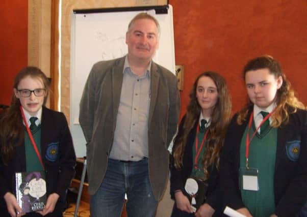 St. Patrick's College, Dungiven, students with the 2016 UK Childrens Laureate, Chris Riddell
