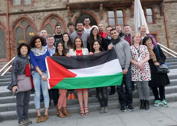 The Mayor, Councillor Elisha McCallion hosted a reception for the Palestinian delegation who took part in the Walled City Marathon in Derry last year. DER2215MC024