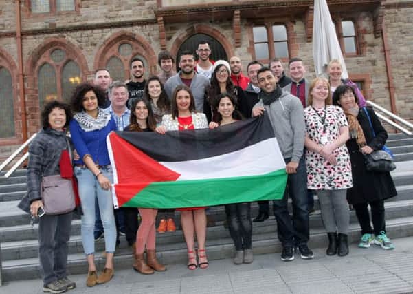The Mayor, Councillor Elisha McCallion hosted a reception for the Palestinian delegation who took part in the Walled City Marathon in Derry last year. DER2215MC024