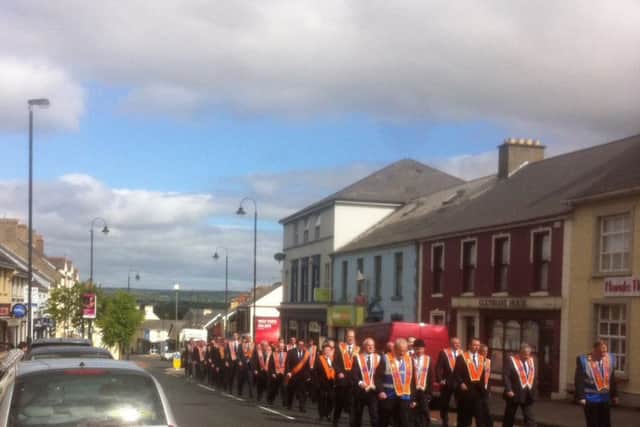 Dungiven Faith & Crown Defenders LOL 2036 parade makes it way up Main Street, Dungiven last year.