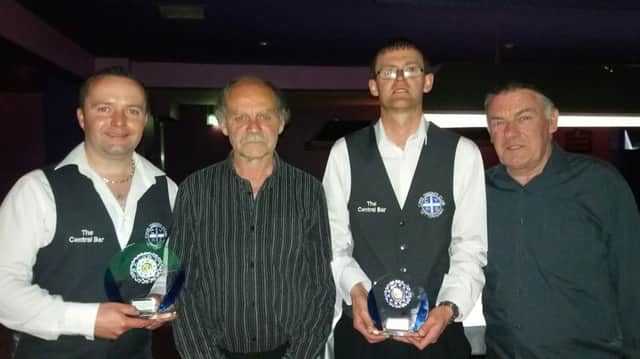 Pictured following the Alfie McGinley Memorial Snooker Final in the Shantallow House are, from left, Adrian McFadden (winner) Hugh Brady, Organising Committee member, Phelim McClafferty the defeated finalist and Joe Sims, match referee.