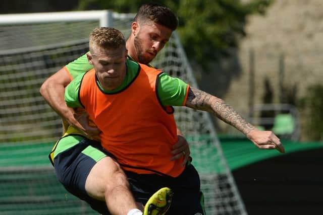 PROUD . . . James McClean and Shane Long of Republic of Ireland during squad training at at UEFA EURO2016 in Versailles.