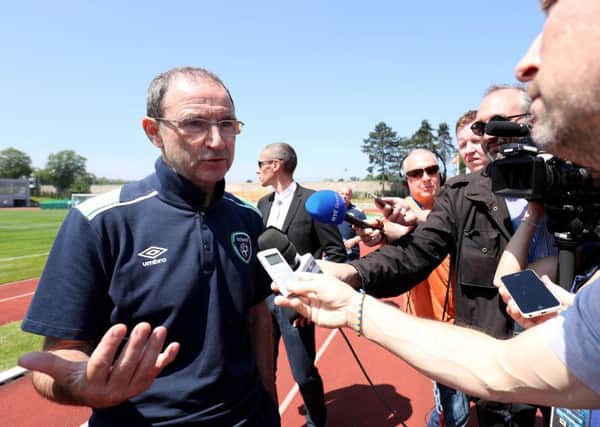 Republic of Ireland manager Martin O'Neill speaks with the media after a training session at the Stade de Montbauron, Versailles