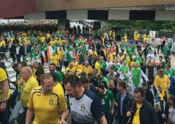 The sea of yellow and green captured by Carmel and James as they headed into the Stadium.