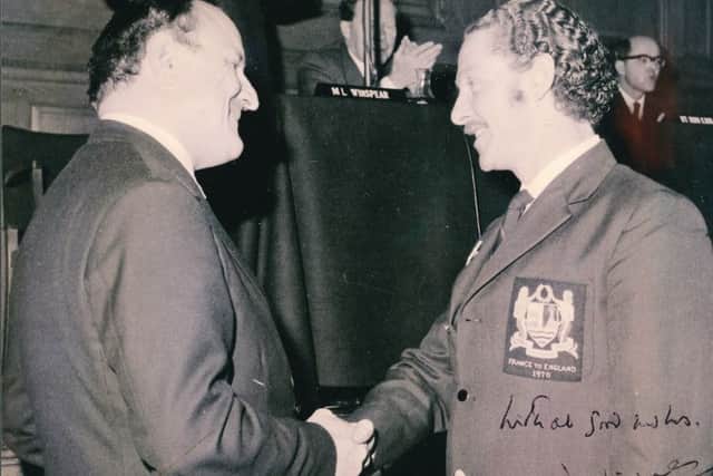 Lord Jellicoe, Lord Privy Seal and Minister in Charge of the Civil Service Department presenting a "Highly Commended" Certificate to national award Mr R. Cossum.