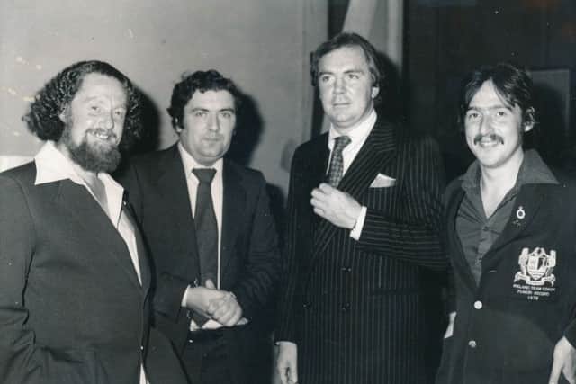 Pictured at the American Embassy in Dublin from left: Ray Cossum, John Hume, Tony O'Reilly and Ray's son Des.