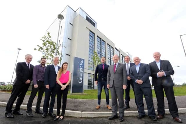 John Andy Bonar LYIT, Paul Clancy Catalyst Inc, Philip Maguire, Eliza Harvey, Andrew McDonald, Philip Gilliland (all Catalyst Inc), Paul Hannigan, Patsy Donaghy, Henry McGarvey (all LYIT) Photo: Lorcan Doherty Photgraphy.
