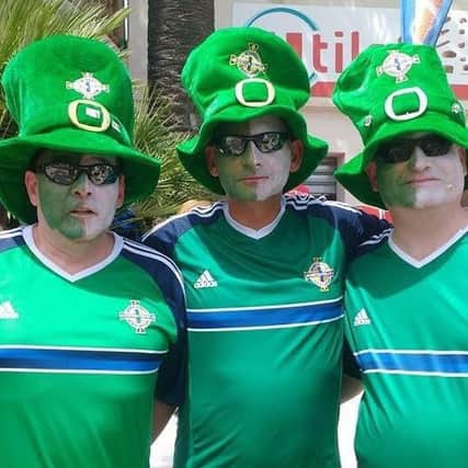 Waterside Councillor David Ramsey (right) with fellow local Northern Ireland fans Tommy Crawford and David Slater.