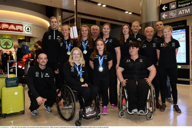 The Irish Athletics Team during their homecoming from the IPC Athletic European Championships 2016 in Grosetto, Italy, at Dublin Airport in Dublin. Photo by Sam Barnes/Sportsfile