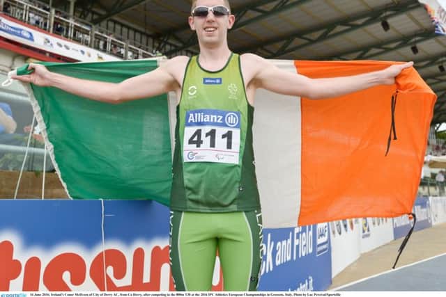 16 June 2016; Ireland's Conor McIlveen of City of Derry AC, from Co Derry, after competing in the 800m T38 at the 2016 IPC Athletics European Championships in Grosseto, Italy. Photo by Luc Percival/Sportsfile