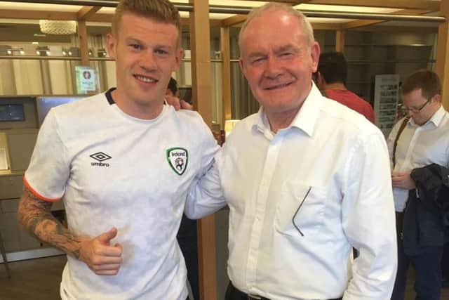Sinn Fein MLA for Foyle, Martin McGuinness pictured with Republic of Ireland player and Derry man James McClean.
