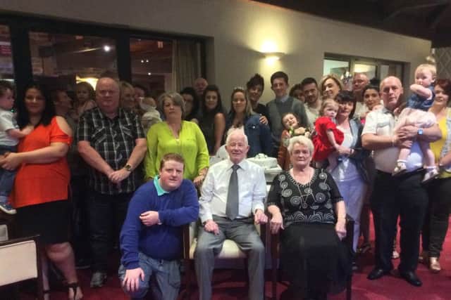 Jimmy and Bernadette with their children and their partners, their grandchildren and great grandchildren at a celebration meal in the Roe Park Resort.