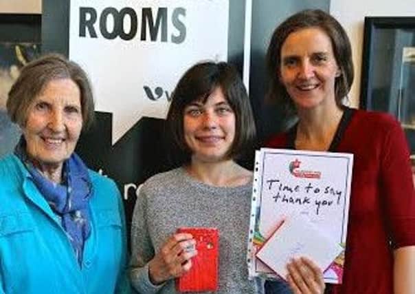 Isobel Sharkey with Ann North, Reading Rooms Volunteer (left) and Susanne Stich, Literary Guide.