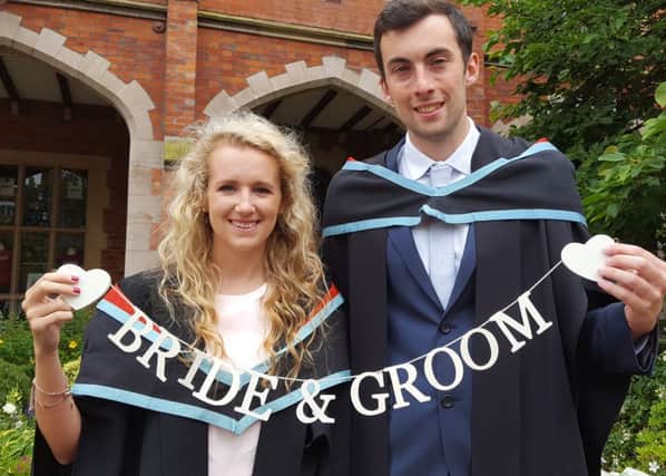 It is a double celebration for Limavady medical students Catherine Mullan and Adam McClintock.  The pair will graduate on Friday 1 July afternoon and get married the following Friday before heading off on honeymoon, then taking up posts as Foundation Doctors in August in the Northern Trust.