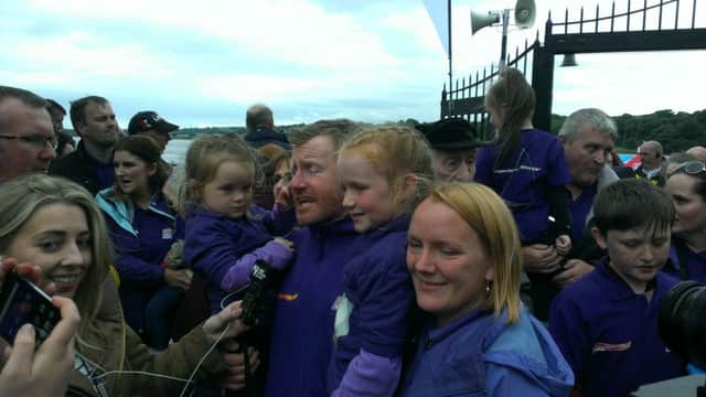 Danny Bryce is reunited with his wife Leeann and children Aine and Aoife.