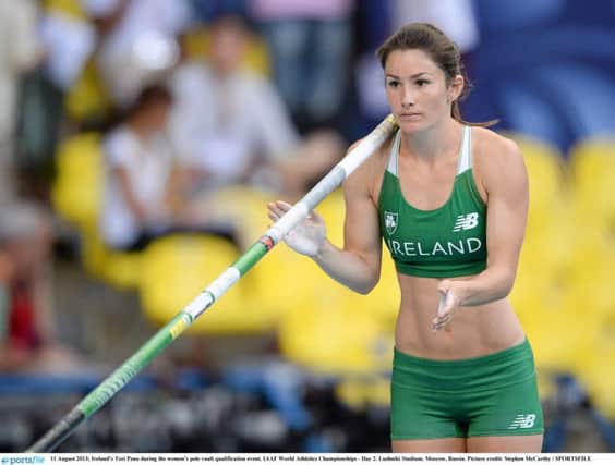 Tori Pena of Ireland during the Women's Pole Vault qualifying on day two of the 23rd European Athletics Championships at the Olympic Stadium in Amsterdam, will represent Derry at the Rio Olympics.