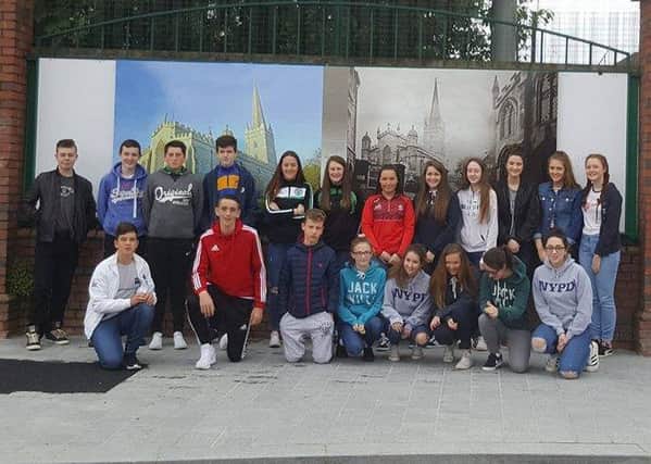 Youths from Greysteel at the Interface at The Fountain in the Bishop Street area of Derry.