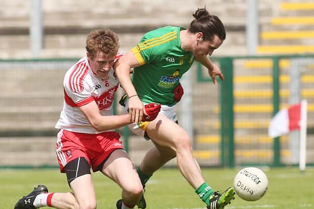 ©/Presseye.com - 9th July 2016. Press Eye Ltd - Northern Ireland - All Ireland Qualifiers Round 2A - Derry V Meath
Meath's Cillian O'Sullivan and Derry's Brendan Rogers.
Mandatory Credit Photo Lorcan Doherty / Presseye.com