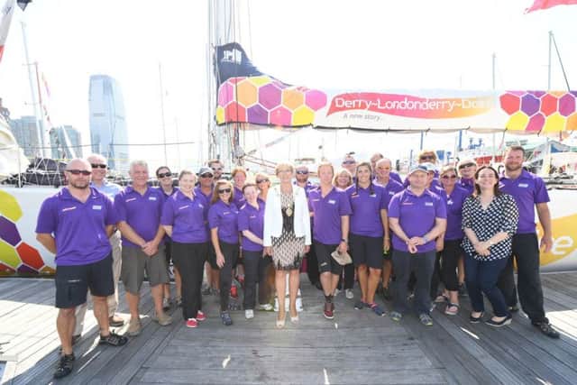 Mayor of Derry Hilary McClintock with the Clipper crew from the Derry-Londonderry-Doire boat.