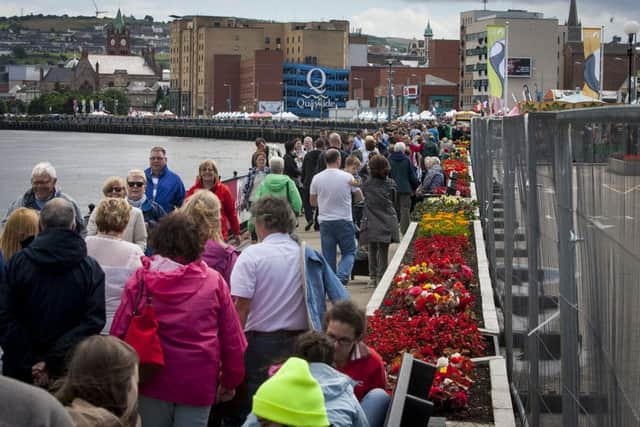 A section of the large crowd that thronged Derry's quayside during Saturday's Foyle Maritime Festival.