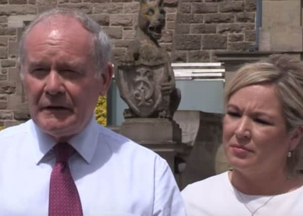 Martin McGuinness speaking about the new Secretary of State, pictured with Health Minister Michelle O'Neill.
