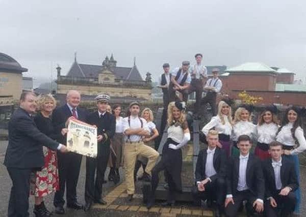 Martin Bradley (Derry Theatre Trust Chairperson), Sonia Whitefield (Arts Council NI), Deputy First Minister Martin McGuinness, James Keegan (Titanicdance) with the cast of Titanicdance pictured before they leave for China where they will perform at the Qinghai Grand Theatre in West China.