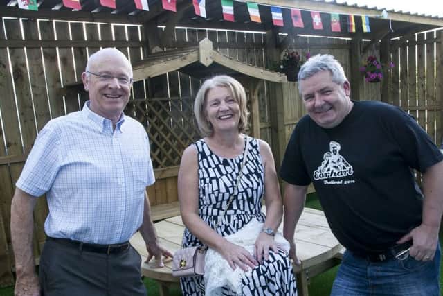 Oliver Green, artistic director, Studio 2 pictured with Joe Martin (Northside Development Trust) and Gaye Durkan during Friday night's event.