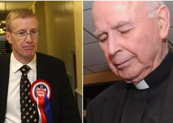 Gregory Campbell MP. Right: Bishop Edward Daly.