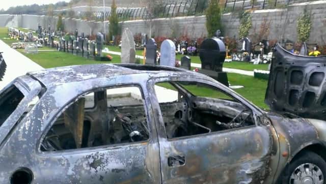 The shell of the burnt out car at the City Cemetery back in November 2015.
