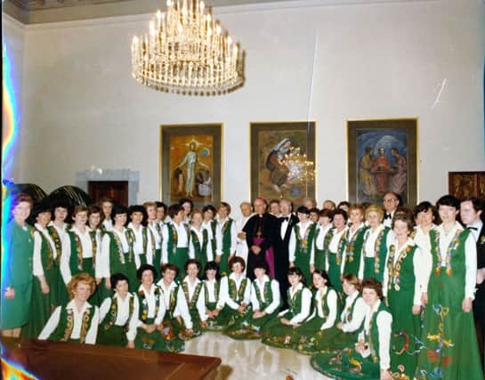 Bishop Edward Daly pictured with the Colmcille Ladies Choir and Pope John Paul II when they travelled to Rome to celebrate his Silver Jubilee in 1982.