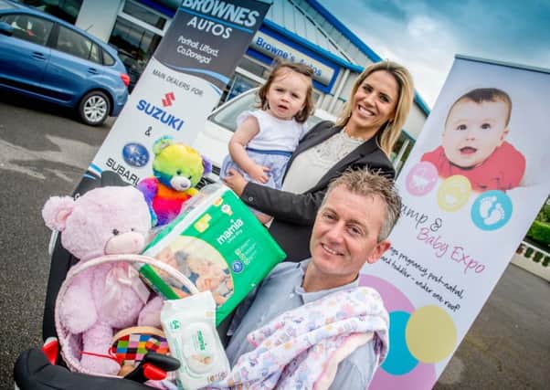 Martina Cullen pictured with her little girl, Sophie and Shaun Browne, Brownes Autos, the main sponsor of the Bump and Baby Expo.