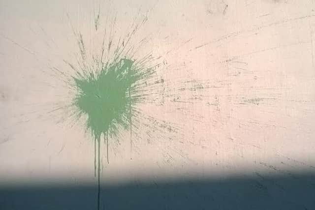 The splatter left by one of the paint bombs.