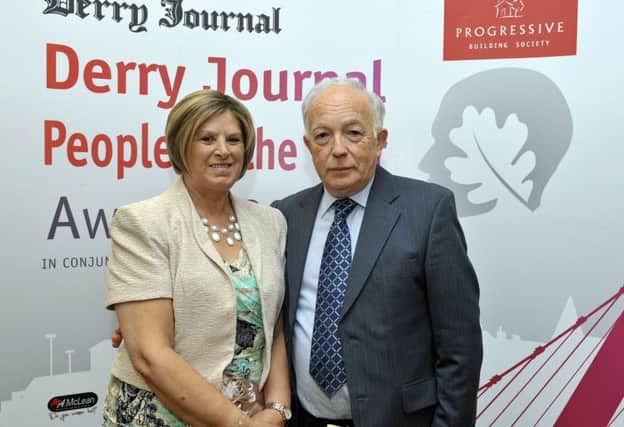 The late Cathy McCauley,  pictured with husband Jim at the 2015 Derry Journal People of the Year Awards. Their son, the late Paul McCauley, died in 2009 as a result of a sectarian attack in 2006