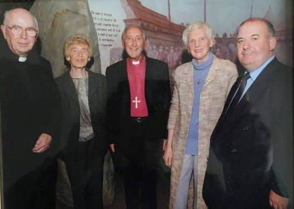 From the left, the late Bishop of Derry, Dr Edward Daly, the late Mary McLaughlin a renowned Irish dancing teacher, the right Reverend Dr James Mehaffey, former Bishop of Derry and Raphoe, Lilian O'More O'Donnell another highly respected Derry dancing teacher and William Hay, former Speaker of the Northern Ireland Assembly.