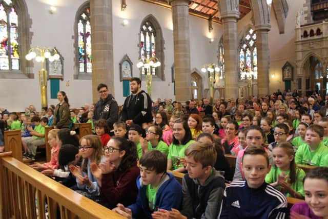Children gathered at St Eugene's Cathedral for the prayer service.