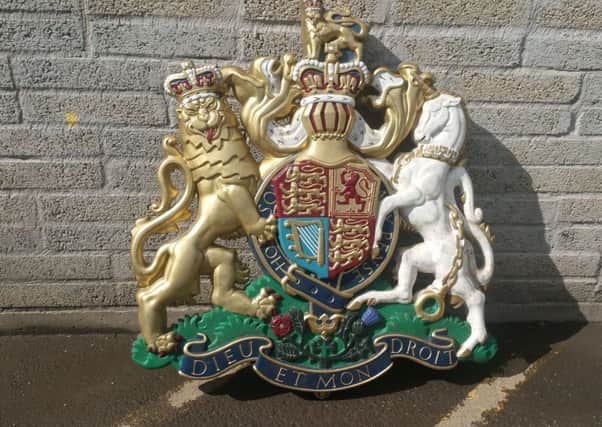 The coat of arms left at the civic amenity site in Limavady. Photo: Alan Robinson