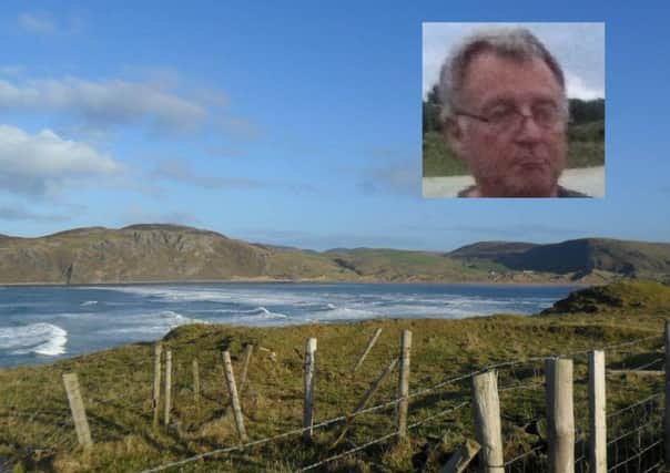 Searches are continuing today at the Isle of Doagh (inset, missing Derry man Anthony Griffiths).