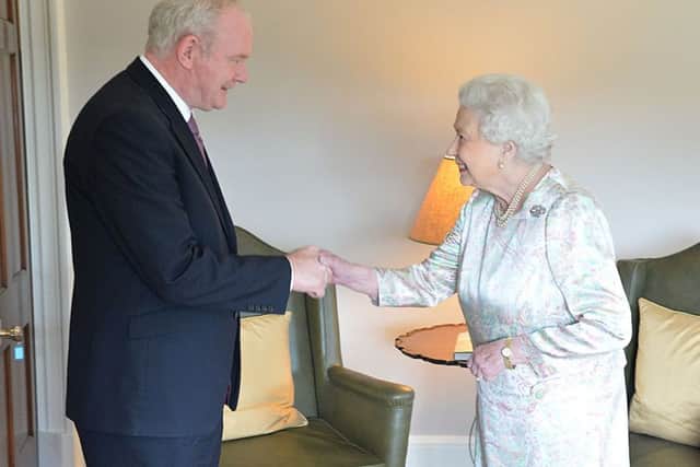 Elizabeth II meets NI Deputy First Minister Martin McGuinness at Hillsborough Castle. (
Photo by Aaron McCracken/Harrisons)