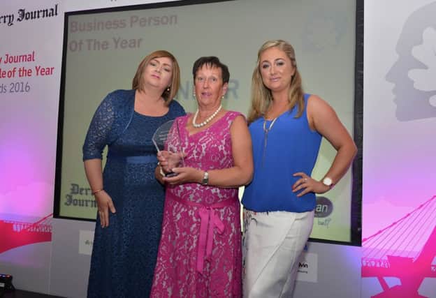 Business Person of the Year Elizabeth Dallas MBE pictured with Caroline Corr from sponsors Calor Direct and Louise Strain Derry Journal at the Derry Journal People of the Year Awards in the Everglades Hotel Derry on Thursday evening last. DER3616GS046